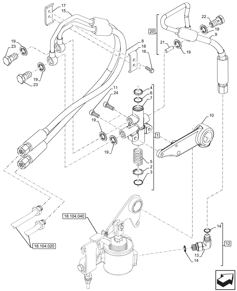 Схема запчастей Case IH FARMALL 110N - (18.104.030) - VAR - 743522, 759018, 759019 - PTO CLUTCH, CONTROL, VALVE, CAB (18) - CLUTCH