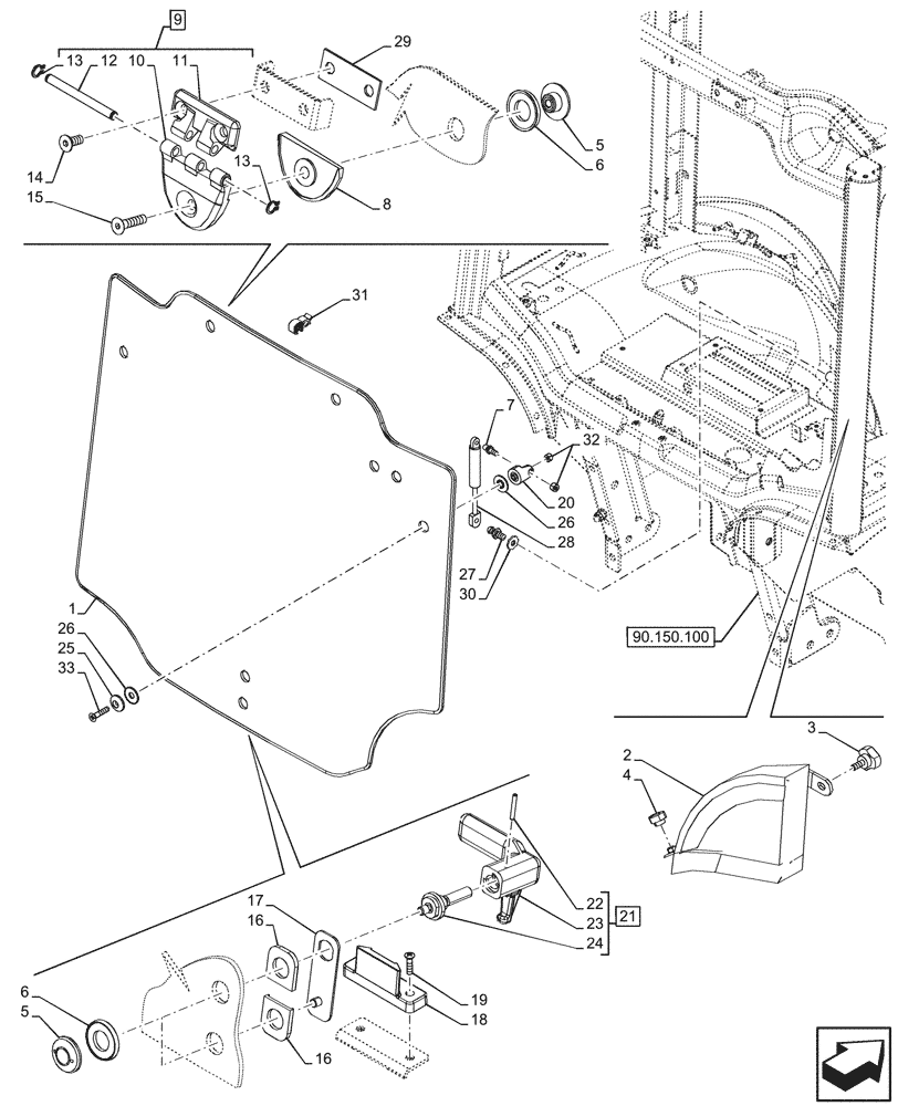 Схема запчастей Case IH FARMALL 90V - (90.156.030) - VAR - 759031, 759033 - REAR, WINDOW, CAB (90) - PLATFORM, CAB, BODYWORK AND DECALS