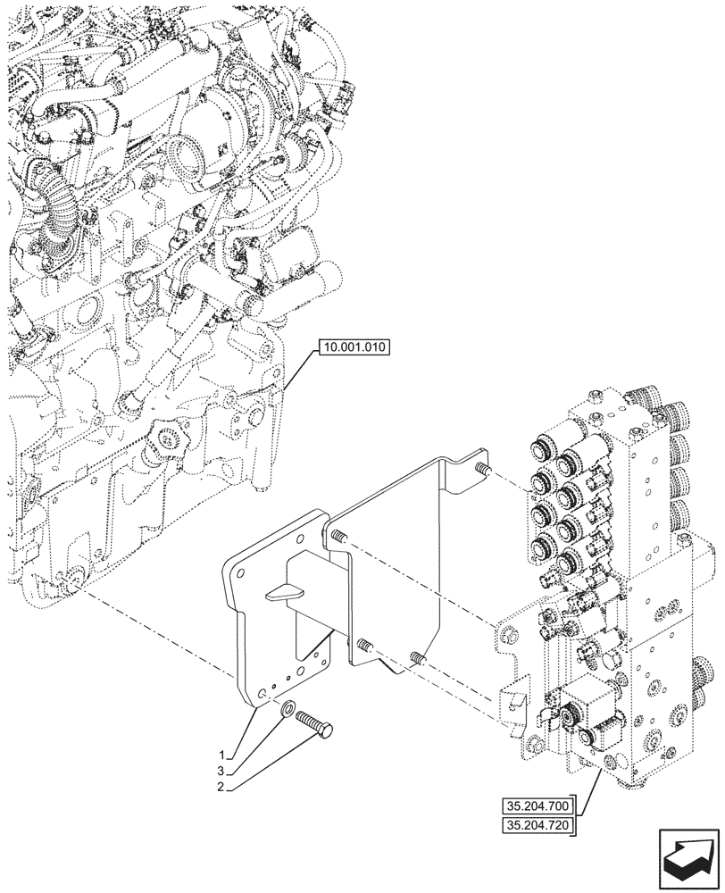 Схема запчастей Case IH FARMALL 110V - (35.204.740) - VAR - 743970 - MID-MOUNT CONTROL VALVE, SUPPORT, CAB (35) - HYDRAULIC SYSTEMS