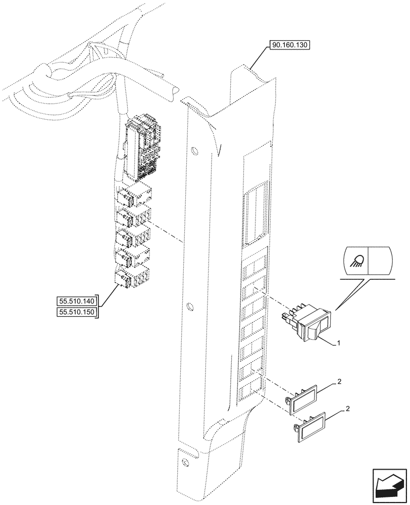 Схема запчастей Case IH FARMALL 110N - (55.405.050) - VAR - 759031, 759033 - WORK LAMP, SWITCH, CAB (55) - ELECTRICAL SYSTEMS