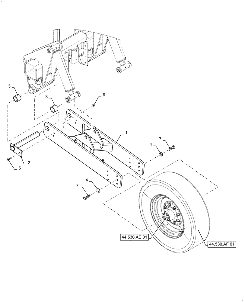 Схема запчастей Case IH 2150 - (44.530.AB[01]) - CARRYING WHEEL SUSPENSION, CENTER SECTION 12/16 ROW (44) - WHEELS