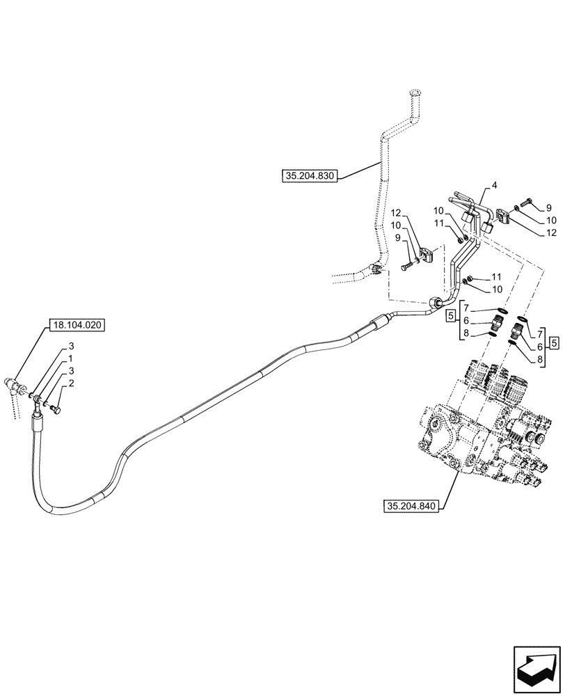 Схема запчастей Case IH FARMALL 80V - (35.204.850) - VAR - 759021 - MID-MOUNT CONTROL VALVE, LINES, W/O STABILIZER, CAB (35) - HYDRAULIC SYSTEMS