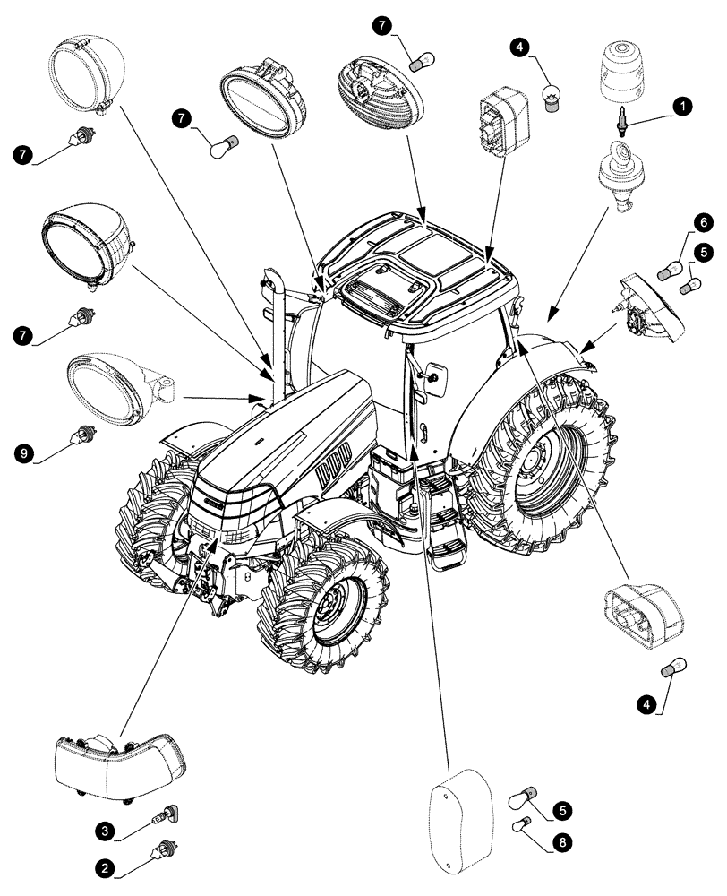 Схема запчастей Case IH PUMA 220 CVT - (05.100.04[04]) - MAINTENANCE PARTS - BULBS (05) - SERVICE & MAINTENANCE