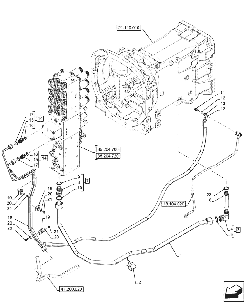 Схема запчастей Case IH FARMALL 100N - (35.204.770) - VAR - 743970 - MID-MOUNT CONTROL VALVE, LINES, W/ 10 COUPLERS, CAB (35) - HYDRAULIC SYSTEMS