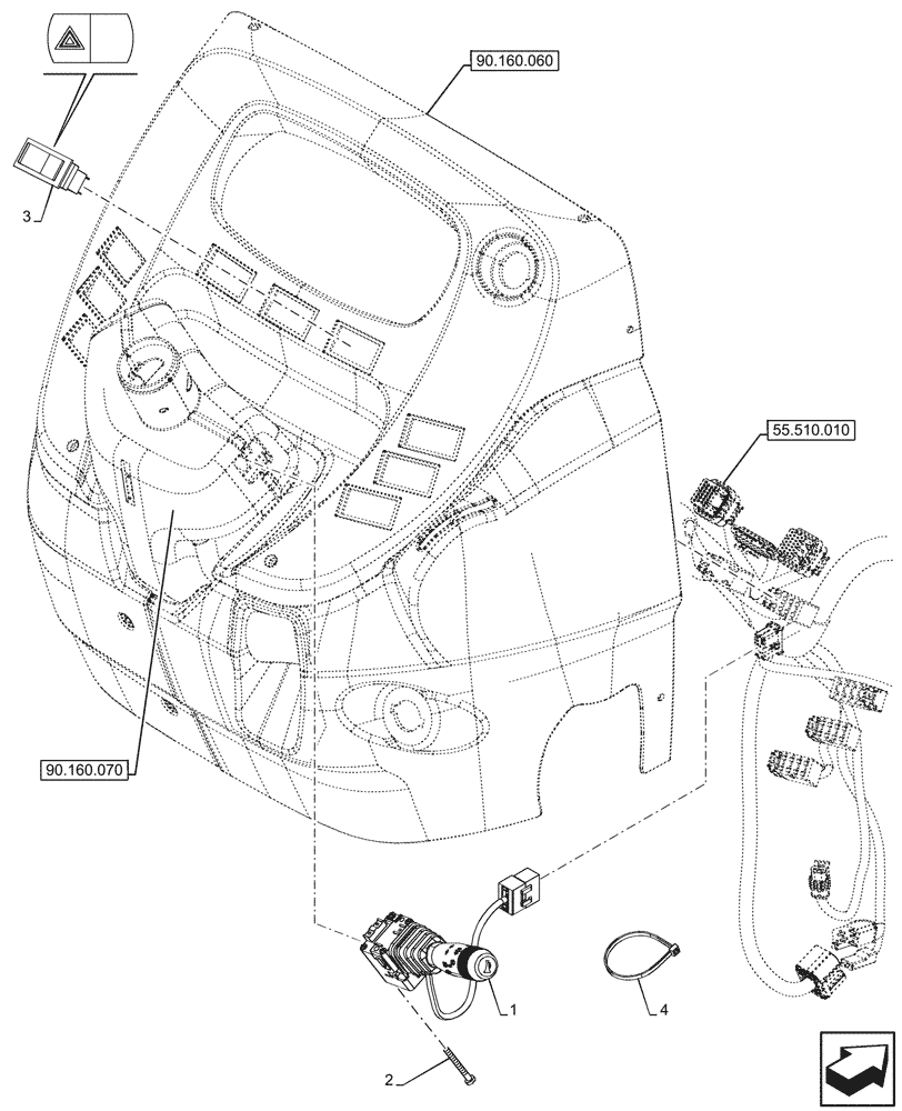 Схема запчастей Case IH FARMALL 80N - (55.405.060) - VAR - 759031, 759033 - LIGHT SWITCH, HAZARD LIGHT SWITCH, CAB (55) - ELECTRICAL SYSTEMS