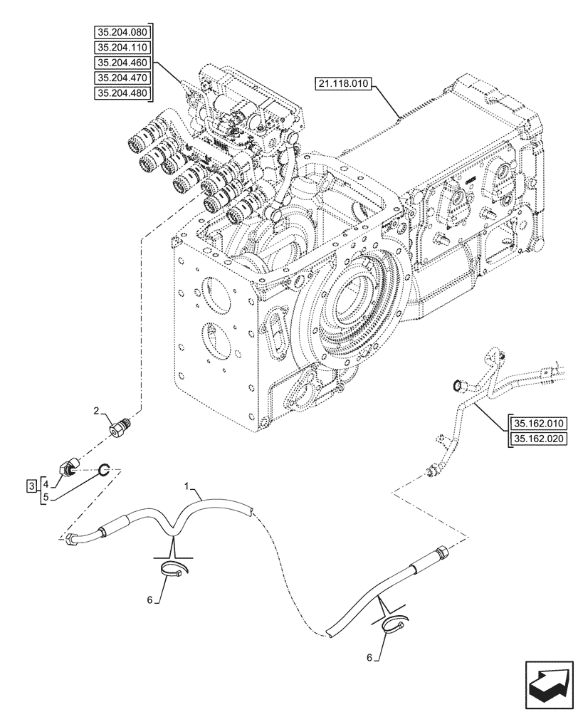 Схема запчастей Case IH FARMALL 100N - (35.160.010) - VAR - 341975, 341976, 341977, 341978, 341979, 341980, 341981, 341982, 743522, 759019 - DELIVERY PIPE, HYDRAULIC LIFT (35) - HYDRAULIC SYSTEMS