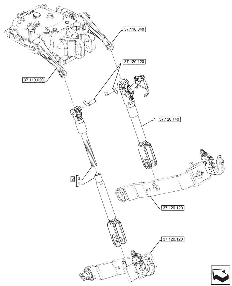 Схема запчастей Case IH FARMALL 90N - (37.120.130) - VAR - 758895 - REAR, 3 POINT HITCH, ADJUSTMENT ROD (37) - HITCHES, DRAWBARS & IMPLEMENT COUPLINGS