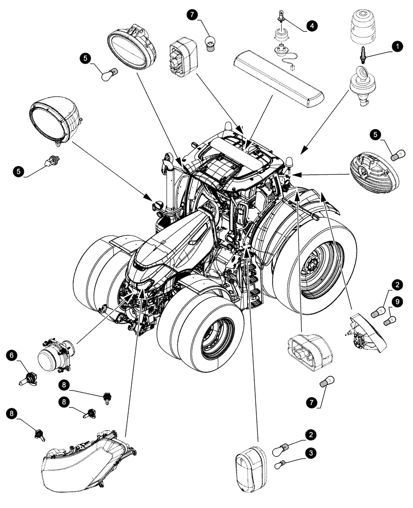 Схема запчастей Case IH OPTUM 270 CVT - (05.100.044) - MAINTENANCE PARTS - BULBS (05) - SERVICE & MAINTENANCE