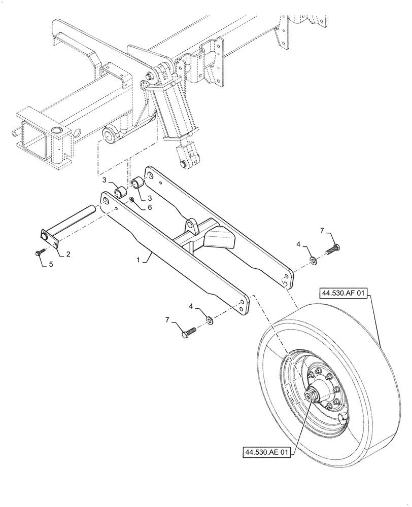 Схема запчастей Case IH 2150 - (44.530.AB[02]) - CARRYING WHEEL SUSPENSION, WING SECTION 12/16 ROW (44) - WHEELS