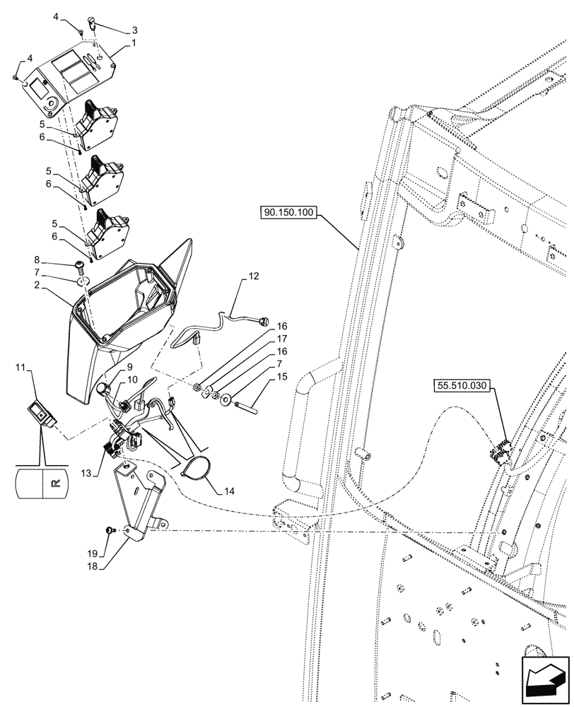 Схема запчастей Case IH FARMALL 90N - (55.512.060) - VAR - 342255, 342256, 342257, 342258, 759021 - MID-MOUNT CONTROL VALVE, CONSOLE (55) - ELECTRICAL SYSTEMS