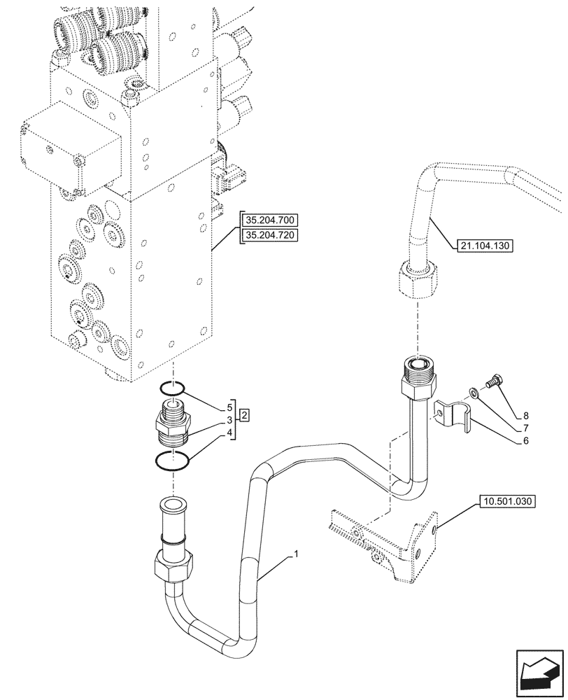 Схема запчастей Case IH FARMALL 110N - (35.204.800) - VAR - 743970 - MID-MOUNT CONTROL VALVE, LINES, W/ 10 COUPLERS, W/ HYDRAULIC STABILIZERS, CAB (35) - HYDRAULIC SYSTEMS