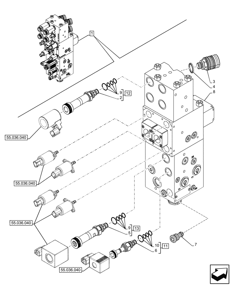 Схема запчастей Case IH FARMALL 100N - (35.204.730) - VAR - 743970 - MID-MOUNT CONTROL VALVE, COMPONENTS, W/ HYDRAULIC STABILIZERS, CAB (35) - HYDRAULIC SYSTEMS