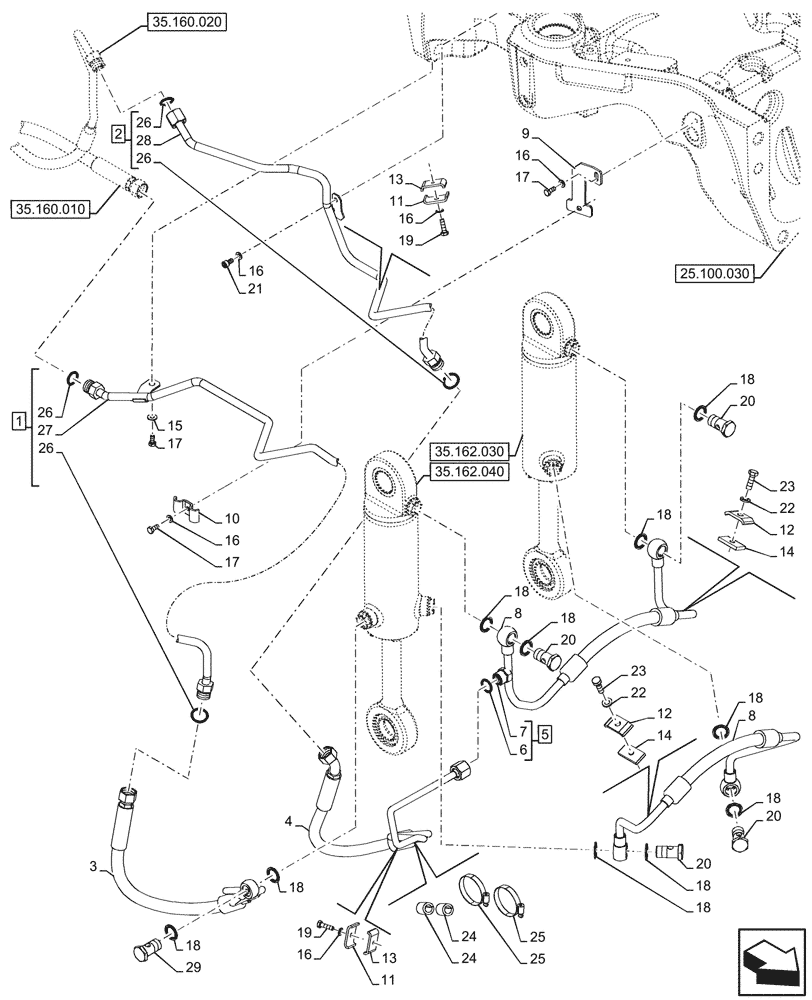 Схема запчастей Case IH FARMALL 80V - (35.162.010) - VAR - 341975, 341976, 341979, 341980, 743522, 759019 - LINES, CYLINDER, HYDRAULIC LIFT (35) - HYDRAULIC SYSTEMS