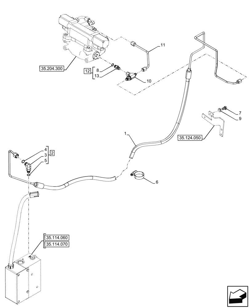 Схема запчастей Case IH FARMALL 90N - (35.124.070) - VAR - 743536 - 3 REMOTE CONTROL VALVES, LINE, CAB (35) - HYDRAULIC SYSTEMS