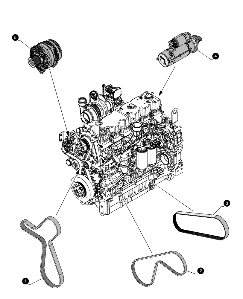 Схема запчастей Case IH OPTUM 270 CVT - (05.100.042) - MAINTENANCE PARTS - STARTER MOTOR, ALTERNATOR, BELTS (05) - SERVICE & MAINTENANCE