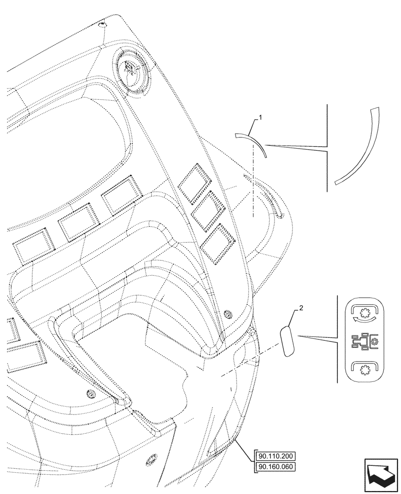 Схема запчастей Case IH FARMALL 80N - (90.108.460) - VAR - 759029, 759031, 759033 - DECAL, DASHBOARD (90) - PLATFORM, CAB, BODYWORK AND DECALS