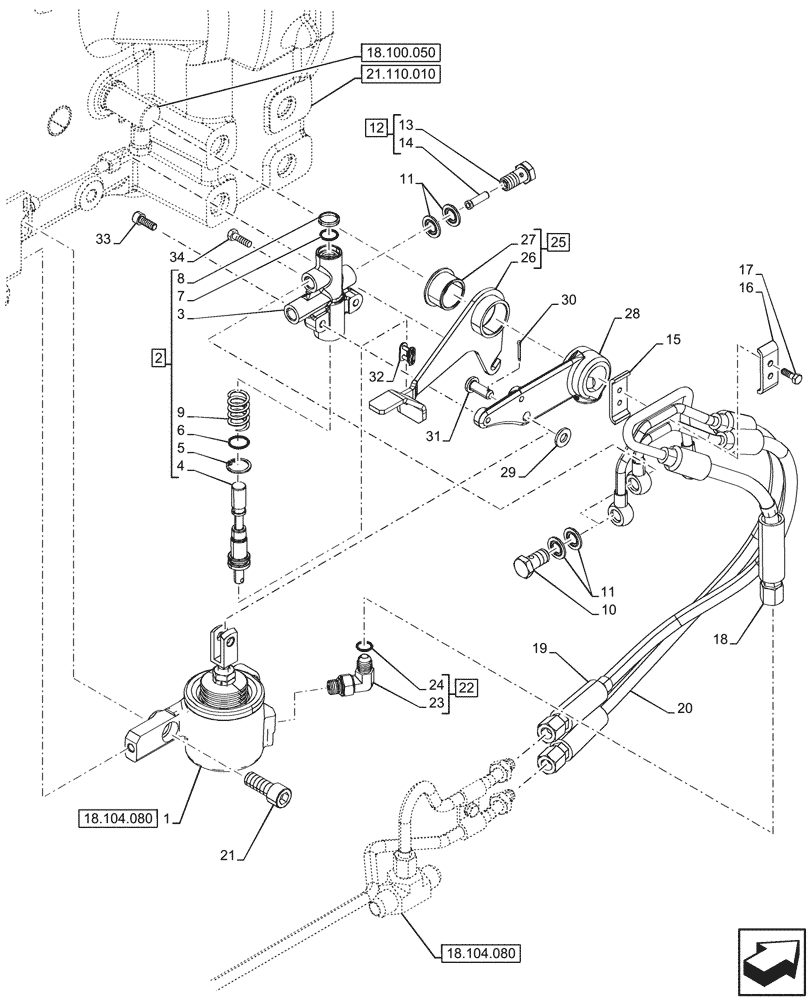 Схема запчастей Case IH FARMALL 90V - (18.104.060) - VAR - 759018 - PTO CLUTCH, CYLINDER, VALVE, W/O MID MOUNT VALVES (18) - CLUTCH