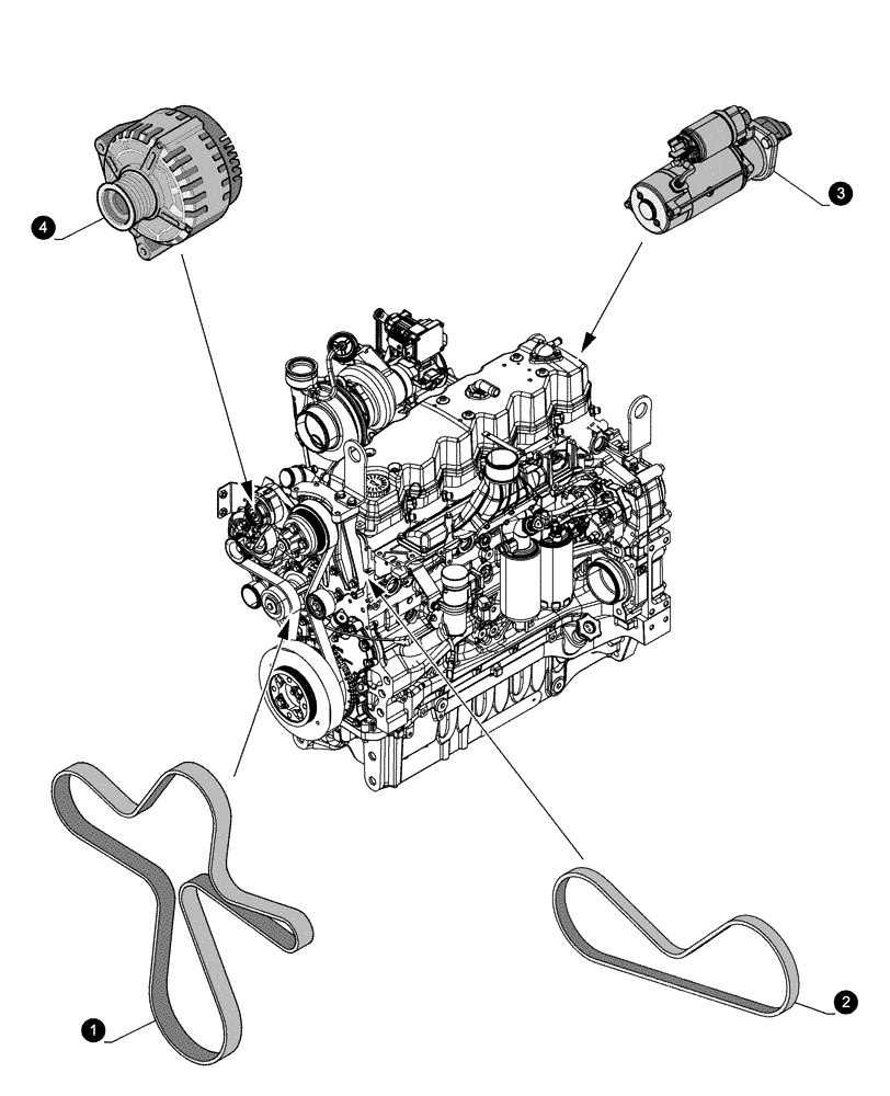 Схема запчастей Case IH PUMA 200 CVT - (05.100.04[02]) - MAINTENANCE PARTS - STARTER MOTOR, ALTERNATOR, BELTS (05) - SERVICE & MAINTENANCE