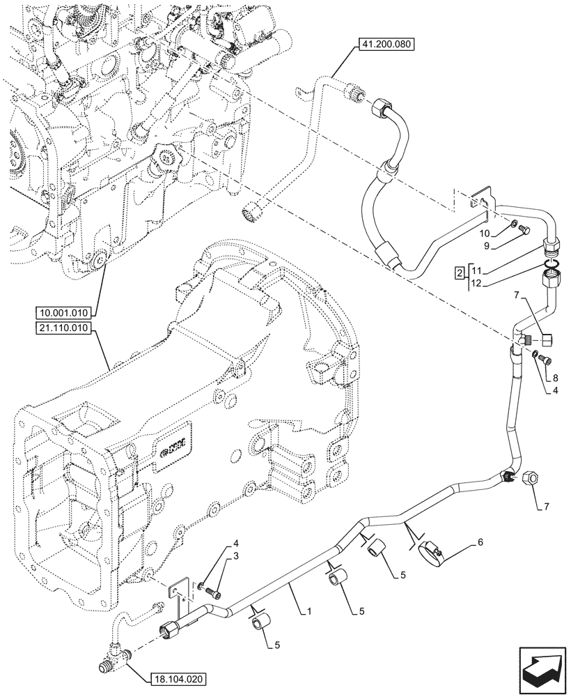 Схема запчастей Case IH FARMALL 110N - (35.204.830) - VAR - 744833, 759013 - DELIVERY PIPE, MID MOUNT VALVES, CAB (35) - HYDRAULIC SYSTEMS