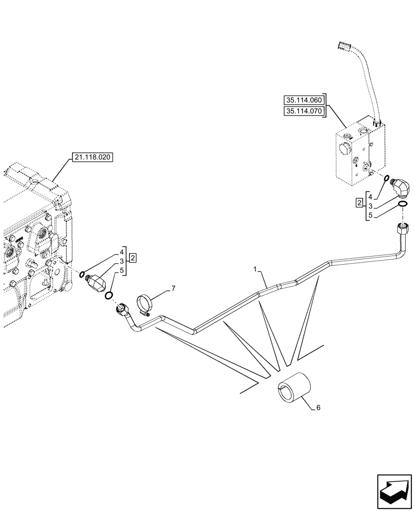 Схема запчастей Case IH FARMALL 110V - (35.124.060) - VAR - 743536 - 3 POINT HITCH, CONTROL VALVE, LINE (35) - HYDRAULIC SYSTEMS