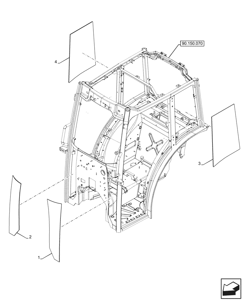 Схема запчастей Case IH FARMALL 90V - (90.156.010) - VAR - 759031, 759033 - GLASS, CAB (90) - PLATFORM, CAB, BODYWORK AND DECALS