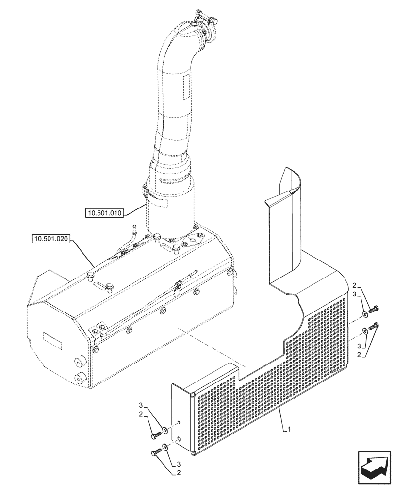 Схема запчастей Case IH FARMALL 90V - (10.501.040) - VAR - 342353, 342354, 743915 - EXHAUST, MUFFLER, PROTECTION, W/O MID MOUNT VALVES, CAB (10) - ENGINE