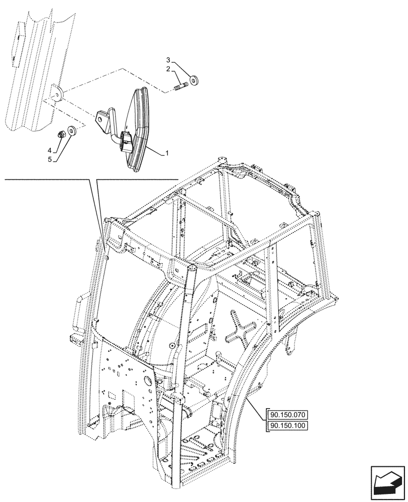 Схема запчастей Case IH FARMALL 90N - (90.151.010) - VAR - 759031, 759033 - REAR VIEW MIRROR, CAB (90) - PLATFORM, CAB, BODYWORK AND DECALS
