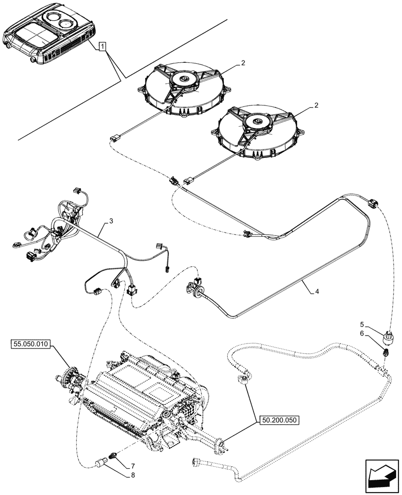 Схема запчастей Case IH FARMALL 110N - (55.050.020) - VAR - 759031 - AIR CONDITIONER, W/ ECO CAB, HARNESS, SENSOR, CAB (55) - ELECTRICAL SYSTEMS