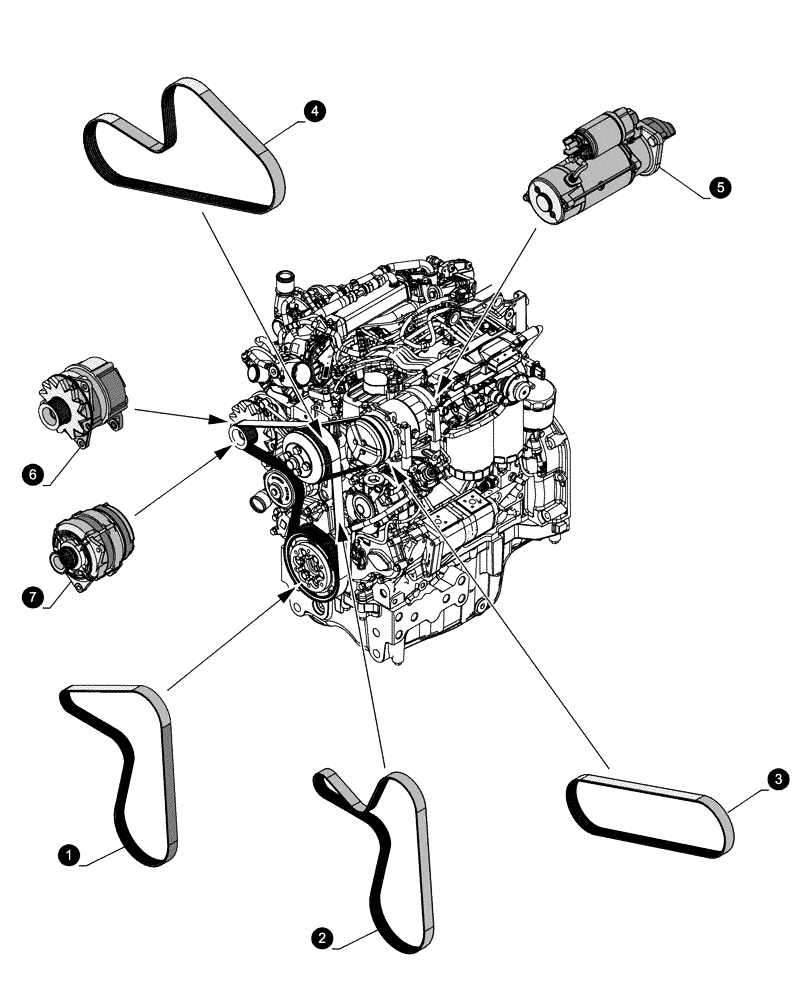 Схема запчастей Case IH FARMALL 120U - (05.100.042) - MAINTENANCE PARTS - STARTER MOTOR, ALTERNATOR, BELTS (05) - SERVICE & MAINTENANCE