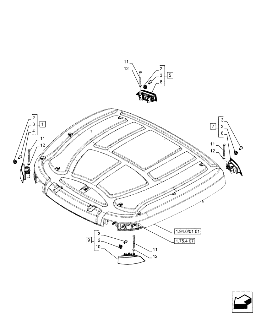 Схема запчастей Case IH PUMA 195 - (1.75.7/06) - (VAR.008-095) CAB ROOF, TURN SIGNAL LIGHT, L/ HIGH VISIBILITY PANEL (NA MARKET PACKAGE) (06) - ELECTRICAL SYSTEMS