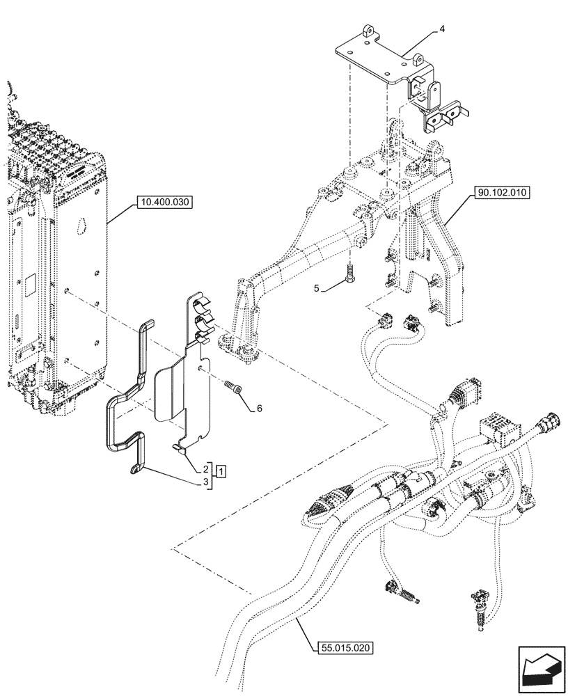 Схема запчастей Case IH FARMALL 100N - (55.015.030) - VAR - 759001, 759002 - ENGINE, WIRE HARNESS, BRACKET (55) - ELECTRICAL SYSTEMS