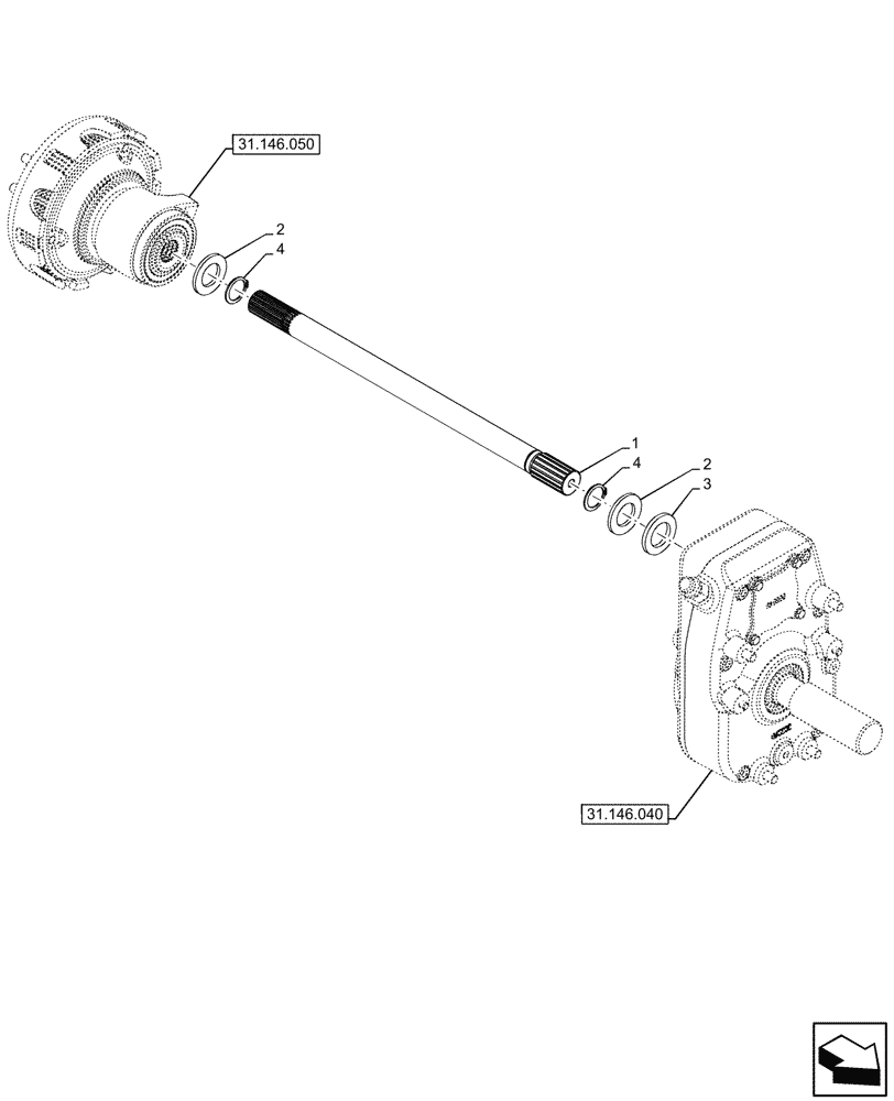 Схема запчастей Case IH FARMALL 110N - (31.146.030) - VAR - 341979, 341980, 342346, 342347, 342350, 743522 - SHAFT, FRONT PTO, 4WD, CAB (31) - IMPLEMENT POWER TAKE OFF