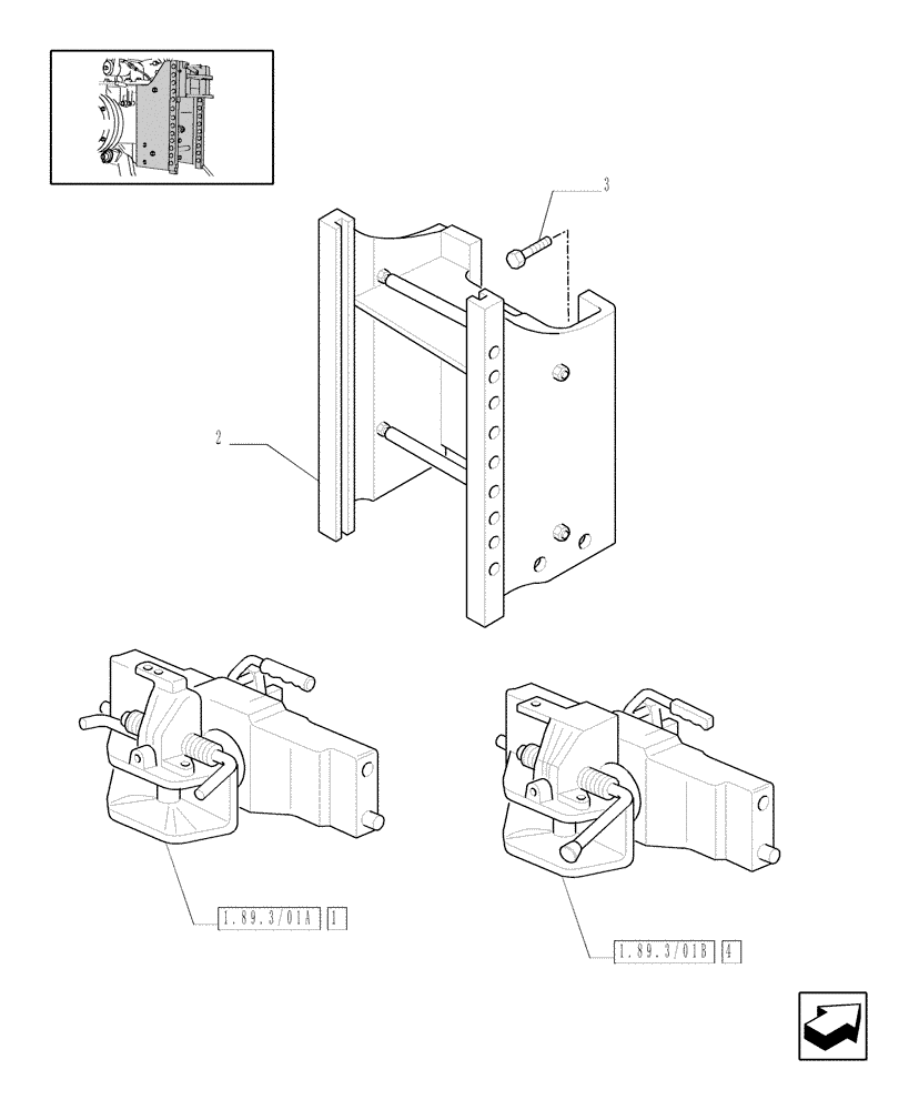 Схема запчастей Case IH JX1060C - (1.89.3/01[01]) - (VAR.216) SWIVEL HOOK FOR EEC, VERTICAL ADJUST SLIDING (GERMANY) W/CAB - TOW HOOK (09) - IMPLEMENT LIFT