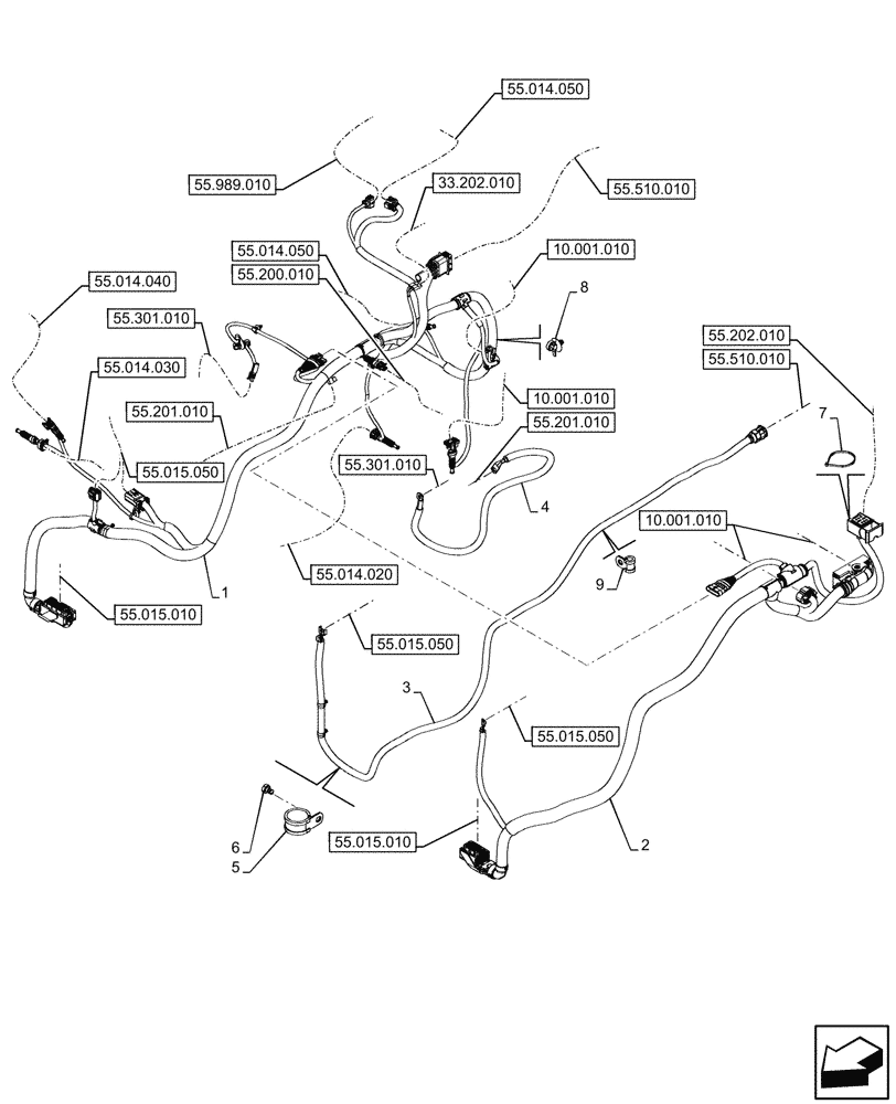 Схема запчастей Case IH FARMALL 90N - (55.015.020) - VAR - 759001, 759002 - ENGINE, WIRE HARNESS (55) - ELECTRICAL SYSTEMS