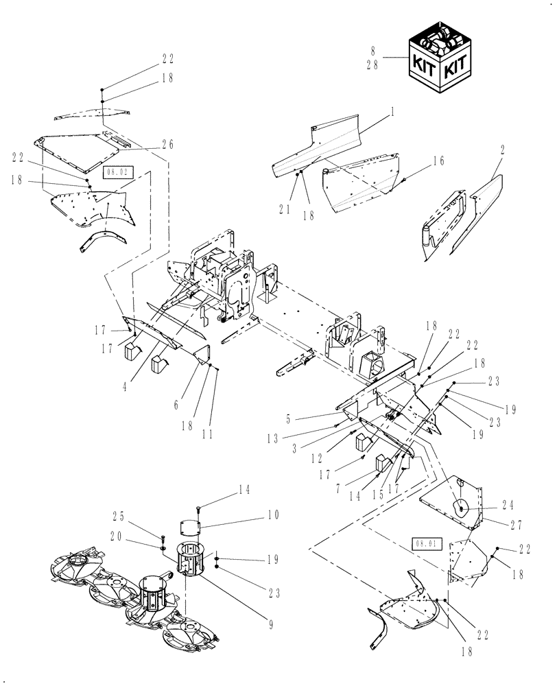 Схема запчастей Case IH DC162F - (18.07) - KIT TALL CROP Attachments