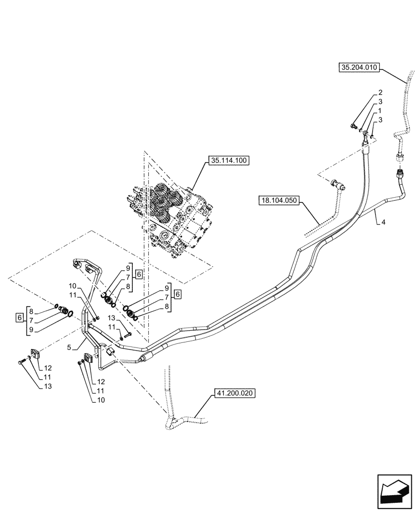 Схема запчастей Case IH FARMALL 110N - (35.204.910) - VAR - 759021 - MID-MOUNT CONTROL VALVE, LINES, CAB (35) - HYDRAULIC SYSTEMS