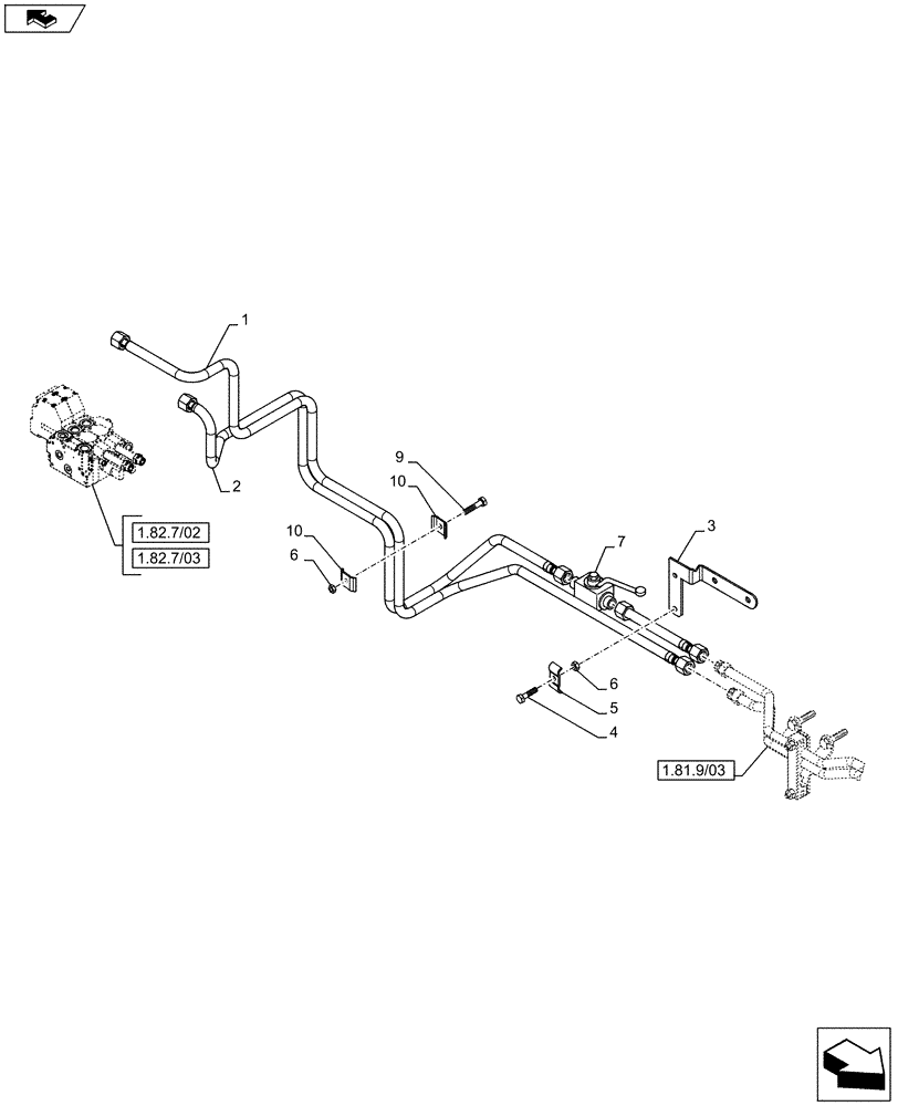 Схема запчастей Case IH MAXXUM 110 - (1.81.9/04) - TUBES FOR FRONT HPL FROM MID MOUNT VALVES (VAR.332926) (10) - OPERATORS PLATFORM/CAB