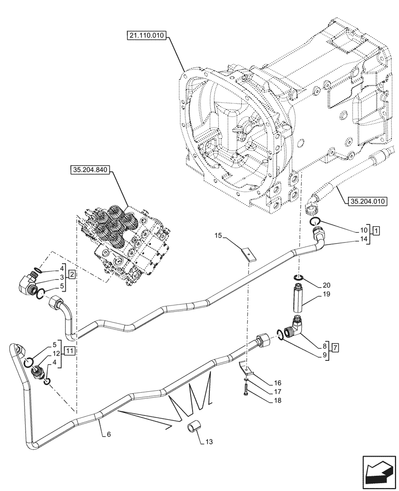 Схема запчастей Case IH FARMALL 100N - (35.204.860) - VAR - 759021 - MID-MOUNT CONTROL VALVE, LINES, W/O STABILIZER, CAB (35) - HYDRAULIC SYSTEMS