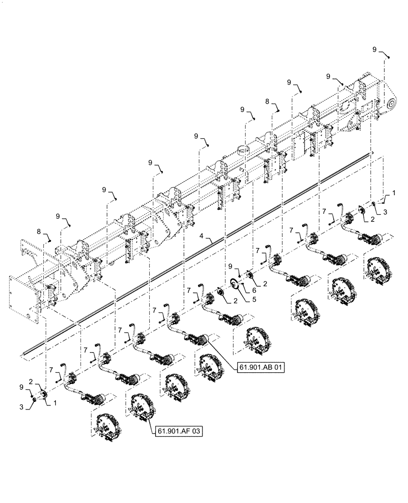 Схема запчастей Case IH 1255 - (61.901.AF[02]) - SEED METER, CABLE DRIVEN SHAFT, OUTER LEFT FOR 24 ROW (61) - METERING SYSTEM