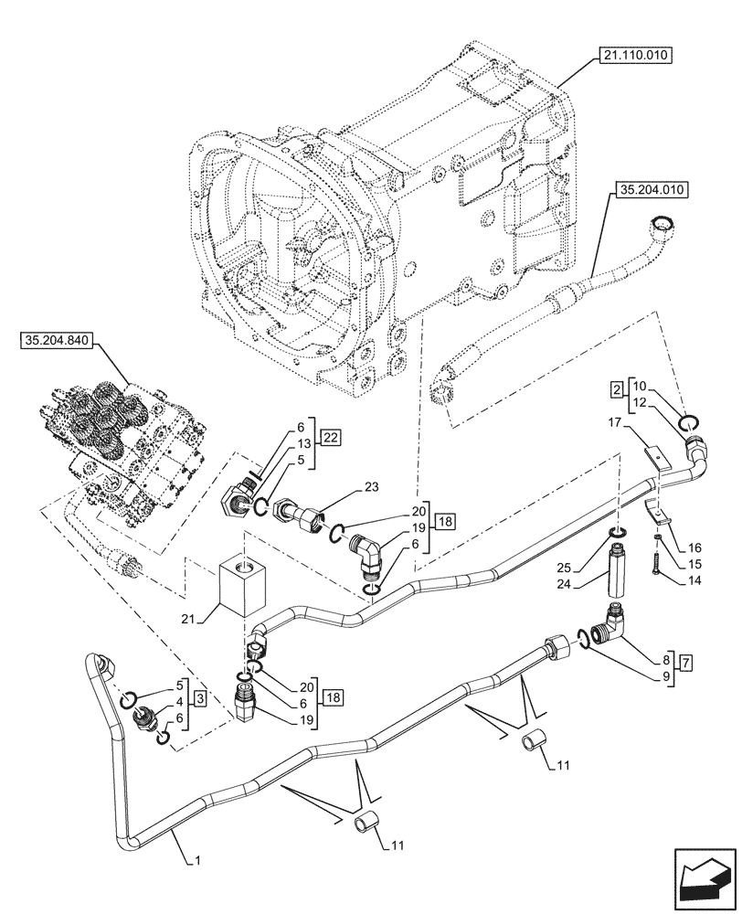 Схема запчастей Case IH FARMALL 80N - (35.204.900) - VAR - 759021 - MID-MOUNT CONTROL VALVE, LINES, CAB (35) - HYDRAULIC SYSTEMS