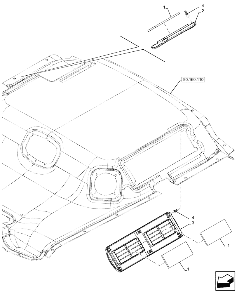 Схема запчастей Case IH FARMALL 80V - (50.104.030) - VAR - 759031 - ROOF, AIR FILTER, CAB (50) - CAB CLIMATE CONTROL