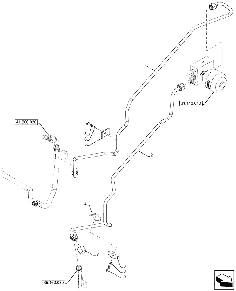 Схема запчастей Case IH FARMALL 90N - (31.142.030) - VAR - 341979, 341980, 341981, 341982, 743522 - CONTROL VALVE, LINES, FRONT PTO (31) - IMPLEMENT POWER TAKE OFF