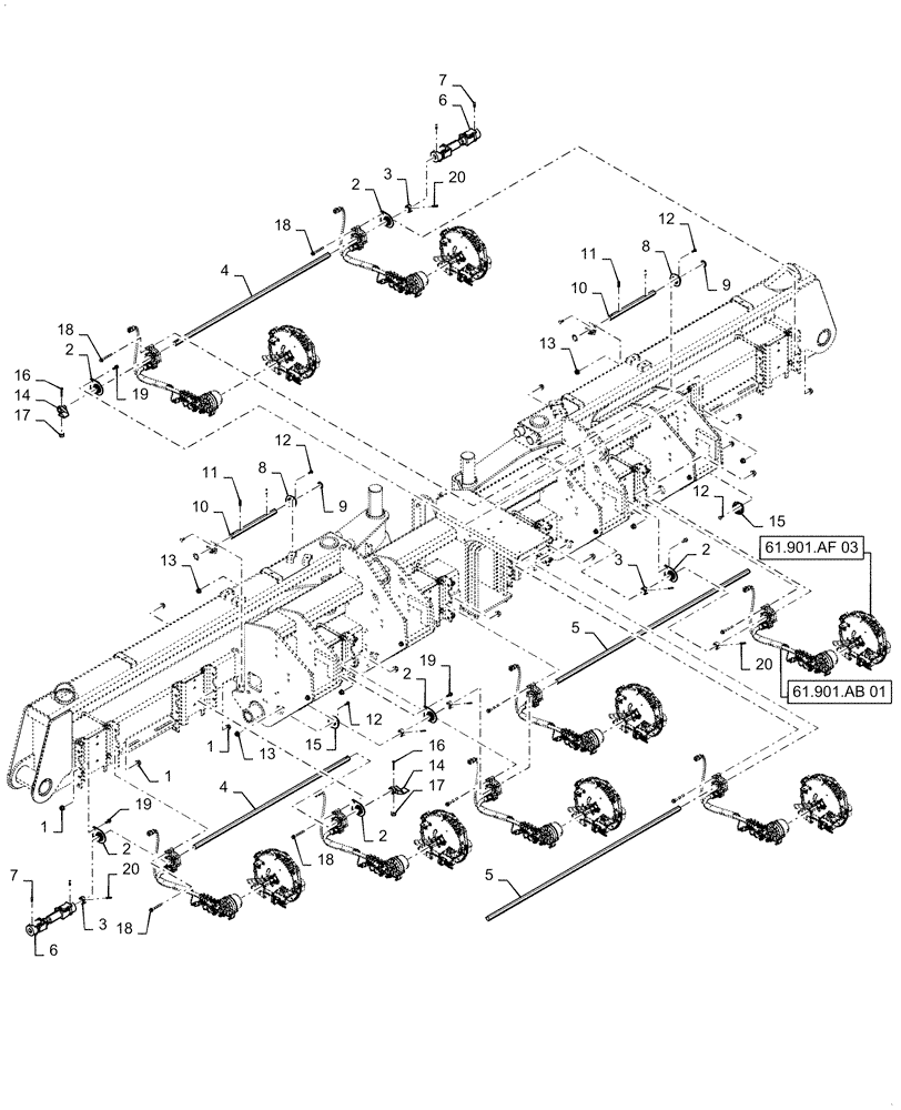 Схема запчастей Case IH 1255 - (61.901.AF[03]) - SEED METER, CABLE DRIVEN SHAFT, CENTER FOR 24 ROW (61) - METERING SYSTEM