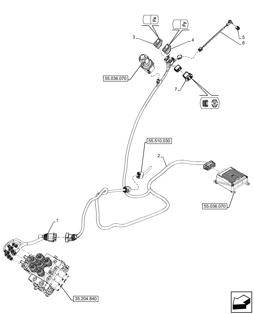 Схема запчастей Case IH FARMALL 80N - (55.036.060) - VAR - 759021 - MID-MOUNT CONTROL VALVE, ELECTRICAL, HARNESS, SWITCH, CAB (55) - ELECTRICAL SYSTEMS