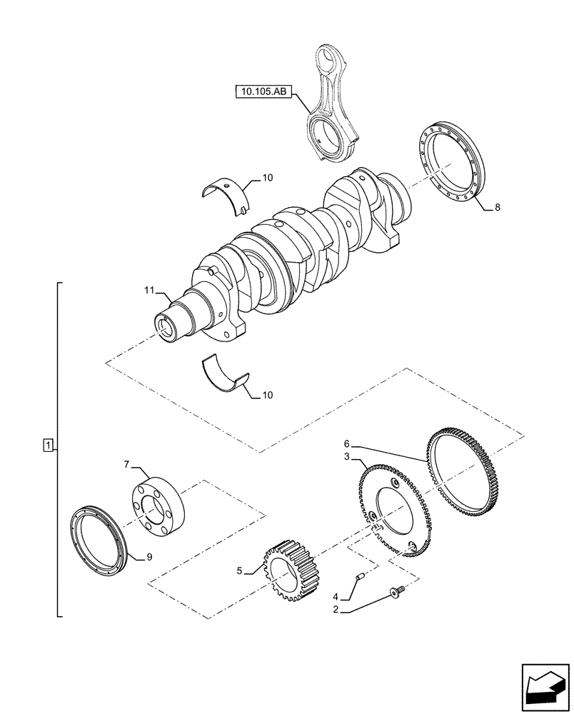 Схема запчастей Case IH F5GFL413A C005 - (10.103.AA) - CRANKSHAFT ASSEMBLY (10) - ENGINE