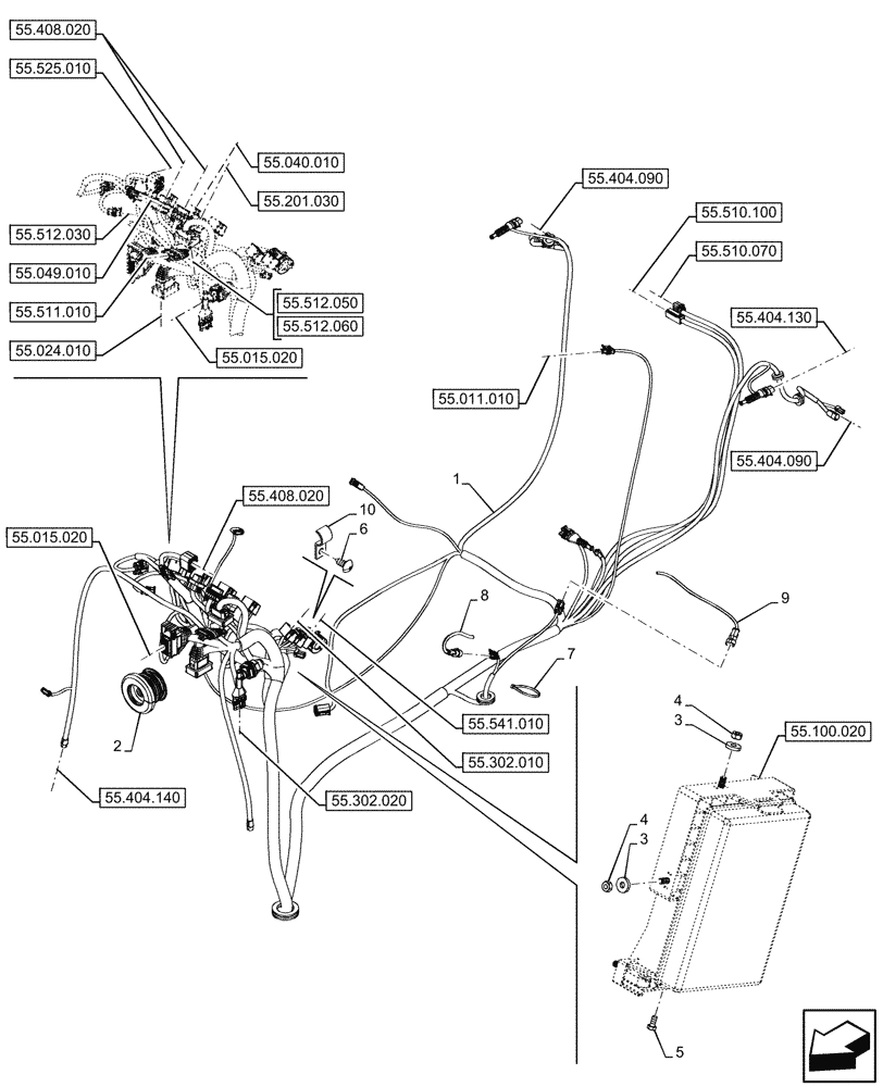 Схема запчастей Case IH FARMALL 90N - (55.510.020) - VAR - 341065 - MAIN HARNESS, 4WD, W/O CAB (55) - ELECTRICAL SYSTEMS