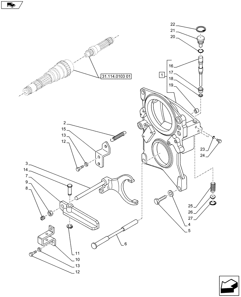 Схема запчастей Case IH PUMA 230 - (31.114.0103[02]) - 1000/540E INTERCHANGEABLE REAR PTO SHAFTS - SUPPORT AND ENGAGEMENT (VAR.743335) (31) - IMPLEMENT POWER TAKE OFF