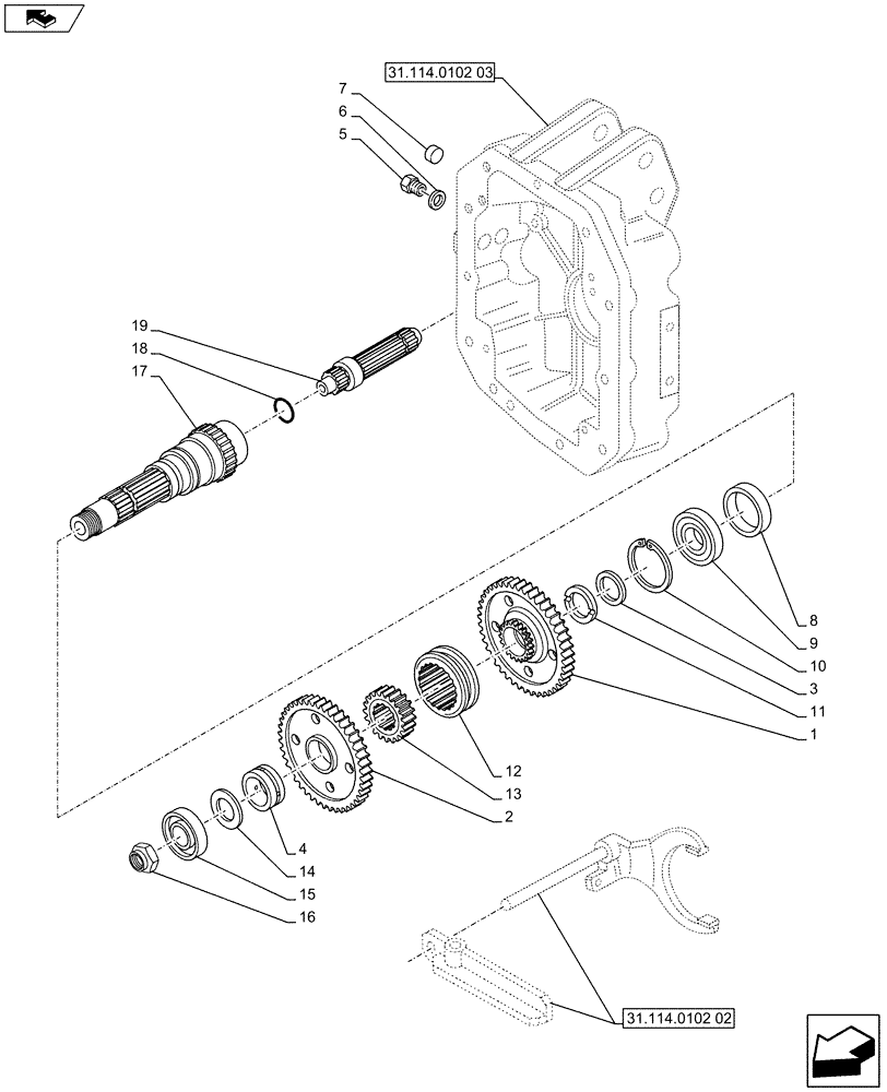 Схема запчастей Case IH PUMA 230 - (31.114.0102[01]) - 1000/540 INTERCHANGEABLE REAR PTO SHAFTS - SHAFT AND GEARS (VAR.720809) (31) - IMPLEMENT POWER TAKE OFF