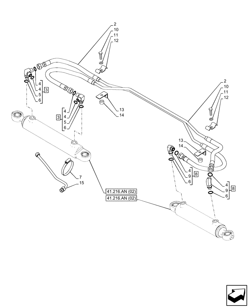 Схема запчастей Case IH PUMA 185 CVT - (41.216.AV[07]) - VAR - 337416, 758048, 758049 - FRONT AXLE, SUSPENDED, STEERING CYLINDER, LINE (41) - STEERING