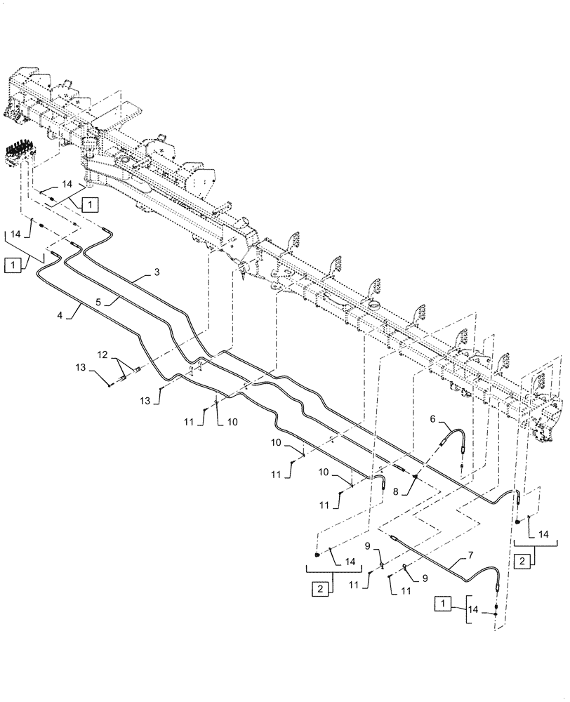 Схема запчастей Case IH 1255 - (35.948.AD[01]) - HYDRAULIC LINES LEFT WING FOR 24 ROW 30" SPACING (35) - HYDRAULIC SYSTEMS